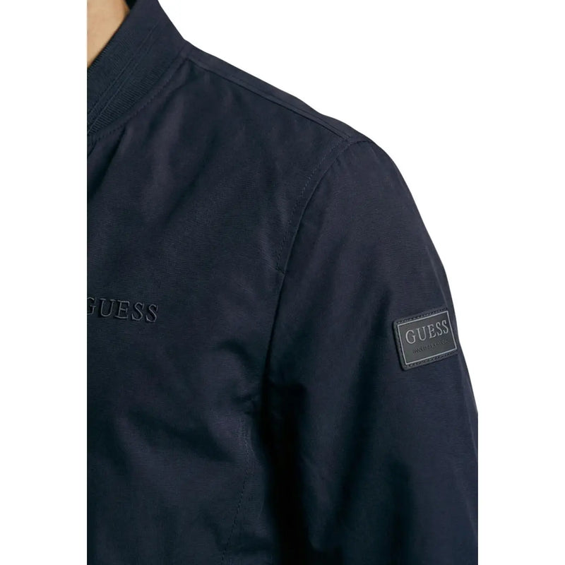 Dunkelmarineblau Guess Damen-Bomberjacke aus Polyester mit dezentem, gesticktem Logo und Lederpatch am Ärmel
