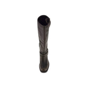 Guess Damenstiefel, schwarz, Polyurethan, Winterschuhwerk, dunkelbrauner Lederstiefel, kniehoch, mit strukturierter Oberfläche und silbernen Schnallen