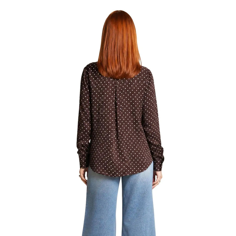 Guess Braune Damenbluse aus Polyester mit weißen Punkten und klassischen langen Ärmeln für formelle Anlässe