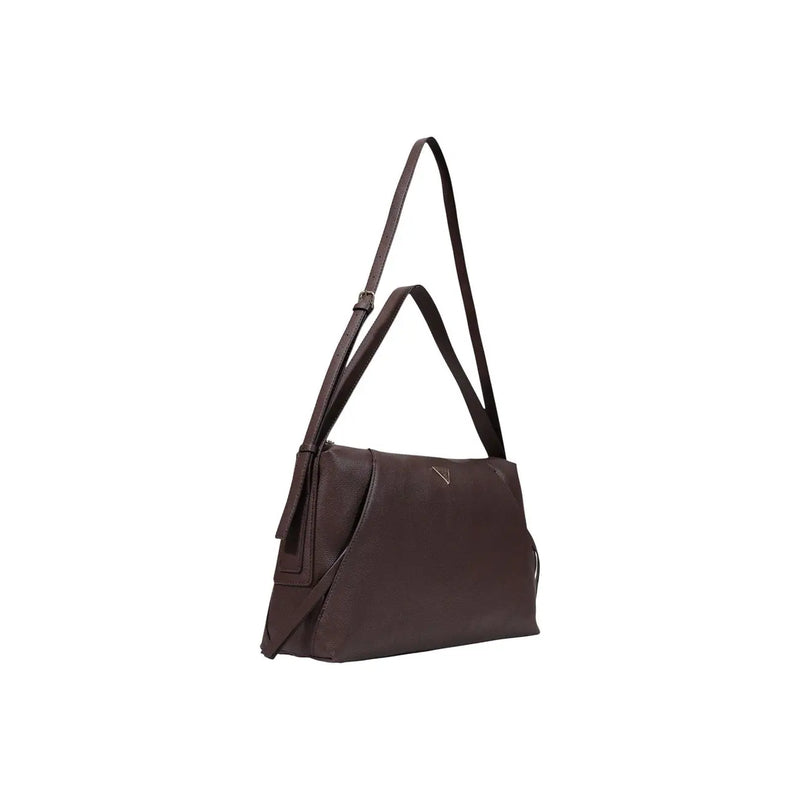 Guess Braune Damenhandtasche aus Polyurethan, 43 x 23 x 12 cm, mit elegantem, dunkelbraunem Leder-Schulterriemen und minimalistischen Ziernähten.