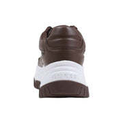 Guess Braune Damen-Sneaker aus Polyurethan mit weißer Zwischensohle und strukturierter brauner Außensohle – perfekt für den Herbst.