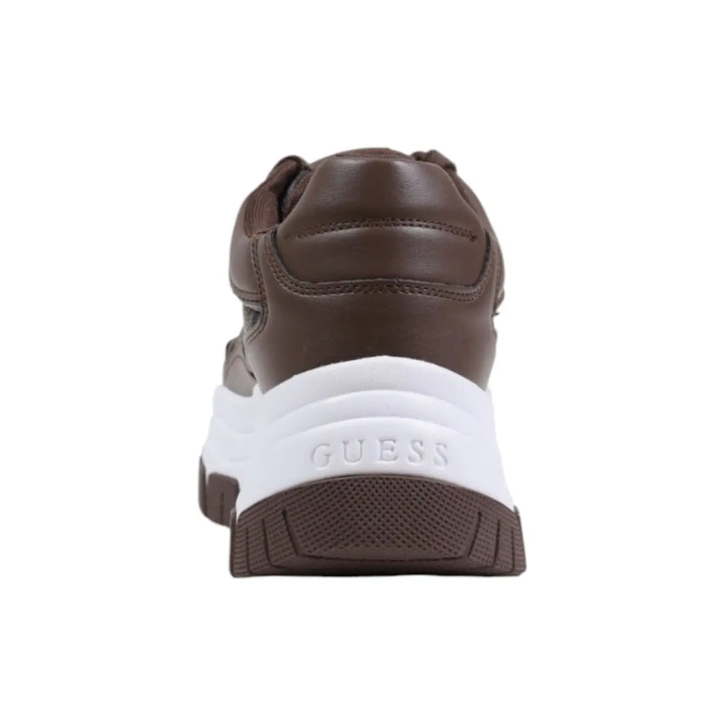 Guess Braune Damen-Sneaker aus Polyurethan mit weißer Zwischensohle und strukturierter brauner Außensohle – perfekt für den Herbst.