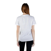 Weiß Guess Damen-T-Shirt aus Baumwolle mit Rundhalsausschnitt, kurzen Ärmeln und einer einzelnen Tasche in minimalistischem Design
