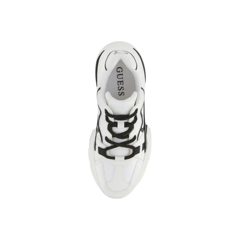Weiß und Schwarz Guess Damen-Sneaker aus Leder mit auffälligem, klobigem Design und geometrischem Muster an der Seite