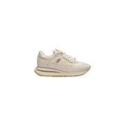 cremefarben Guess Damen-Plateau-Sneaker aus beigefarbenem Polyester mit Steppmuster und dezentem seitlichem Logo