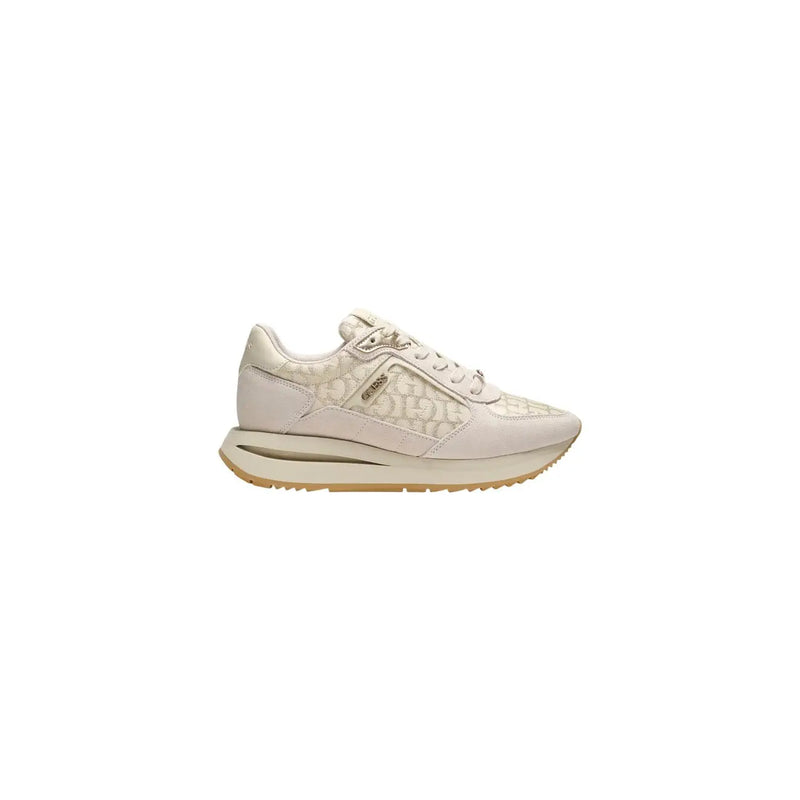 cremefarben Guess Damen-Plateau-Sneaker aus beigefarbenem Polyester mit Steppmuster und dezentem seitlichem Logo