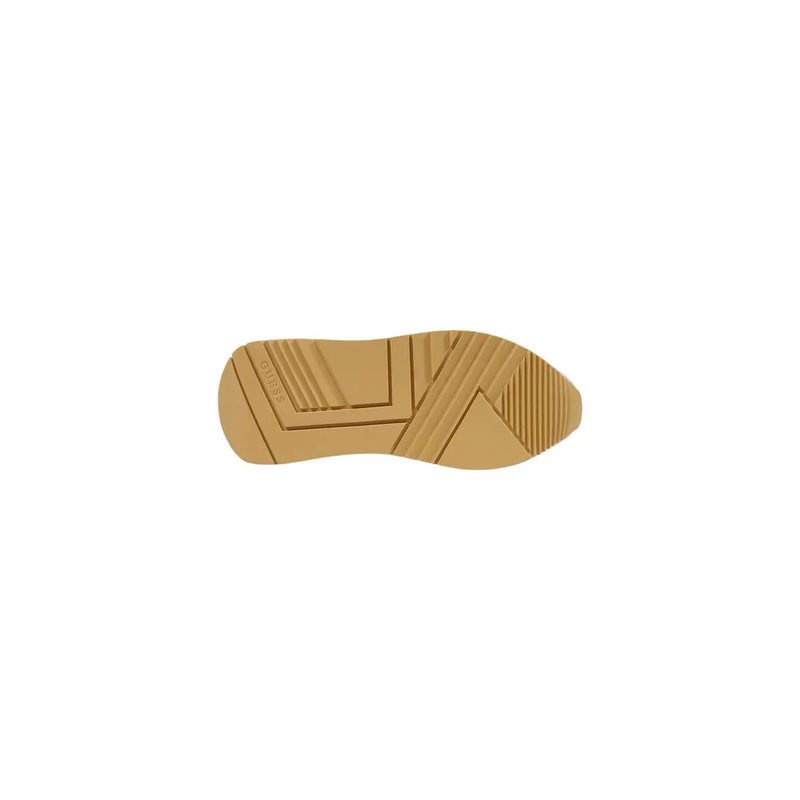 Hellbraune Gummisohle mit geometrischem Profil und guess Branding auf guess Damen-Plateau-Sneaker, beige Polyester