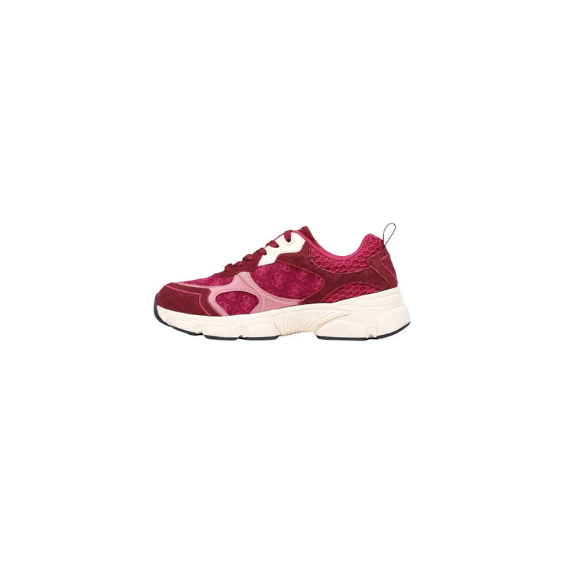 Guess Damen-Plateau-Sneaker aus bordeauxrotem und pinkfarbenem Mesh und Wildleder mit klobiger weißer Sohle