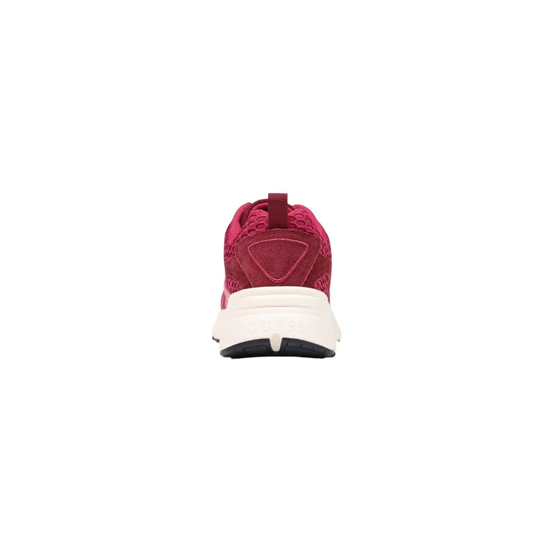 Guess Damen-Plateau-Sneaker aus bordeauxfarbenem Polyester mit einem Obermaterial aus leuchtend fuchsiafarbenem Mesh und Wildleder sowie einer weißen Zwischensohle