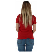 Guess Rotes Damen-T-Shirt mit Rundhalsausschnitt und kurzen Ärmeln aus weichem Baumwollstoff in leuchtender Farbe und klassischem Rundhalsausschnitt