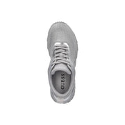 Guess Silberner Damen-Sneaker mit strukturiertem Polyester-Obermaterial und Mesh-Design, passenden Schnürsenkeln und Logo auf der Zunge