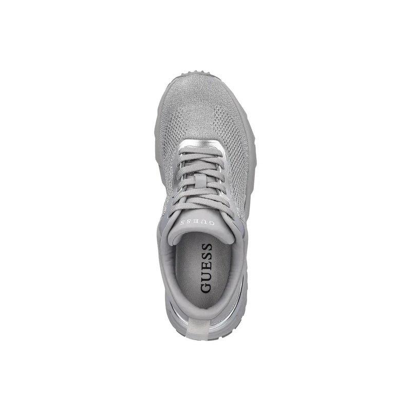 Guess Silberner Damen-Sneaker mit strukturiertem Polyester-Obermaterial und Mesh-Design, passenden Schnürsenkeln und Logo auf der Zunge