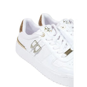 Weißes Polyurethan Guess Damen-Sneaker mit goldfarbenen Beschlägen und Schnallendetails zum Schnüren für den Alltag