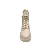 cremefarben Guess Weißer Damen-Combat-Boot aus Leder mit klobiger Sohle und silberner Schnalle mit Markenlogo