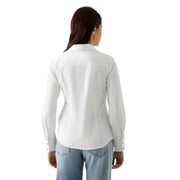 Guess Klassisches, weißes Damen-Baumwollhemd mit langen Ärmeln, Rundhalsausschnitt und dezenten Ziernähten