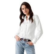 Klassisches, weißes Baumwoll-Langarmhemd für Damen von Guess mit Rundhalsausschnitt und sauber gebügeltem Stoff