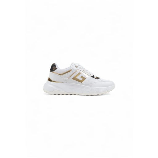 White and gold platform sneakers with black heel accent from Guess Women Fall Winter collection