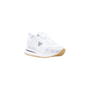 Guess Weiße Damen-Sneaker aus Polyurethan mit dezentem silbernen Blumenmuster und hellbrauner Gummisohle