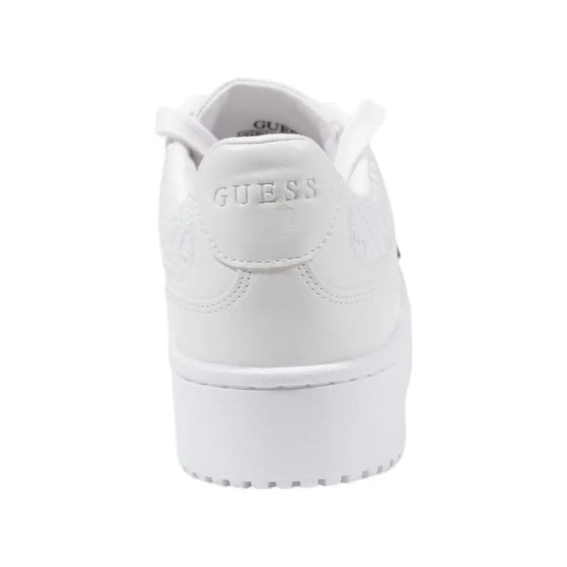 Weiß guess Damen-Plateau-Sneaker mit glattem Leder-Obermaterial und Schnürdesign in einem klaren, minimalistischen Stil