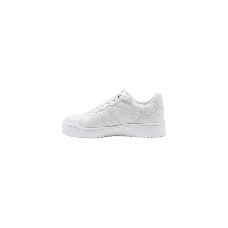 Guess Weiße Damen-Plateau-Sneaker aus Polyurethan mit klarem, minimalistischem Design und dezenten Struktur-Einsätzen zum Schnüren.