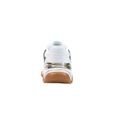 Guess Weiße Damen-Sneaker mit schwarzen Seitenteilen, silberfarbenem Zierstreifen, Obermaterial aus Polyester und Polyurethan sowie beiger Sohle