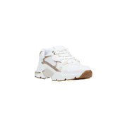 Guess Weiße Damen-Sneaker mit Schnürung, beigefarbenem, klobigem Design und strukturierter Gummisohle aus Polyurethan-Mischgewebe