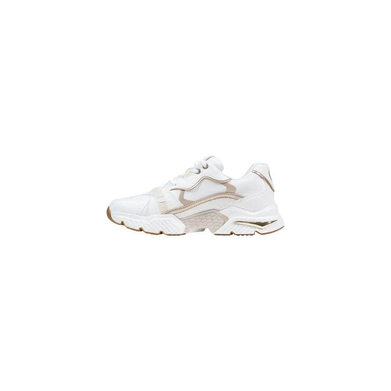 Guess Weiße und beige klobige Damen-Sneaker mit strukturiertem, mehrlagigem Design, Schnürschuhe aus Polyurethan-Mischgewebe