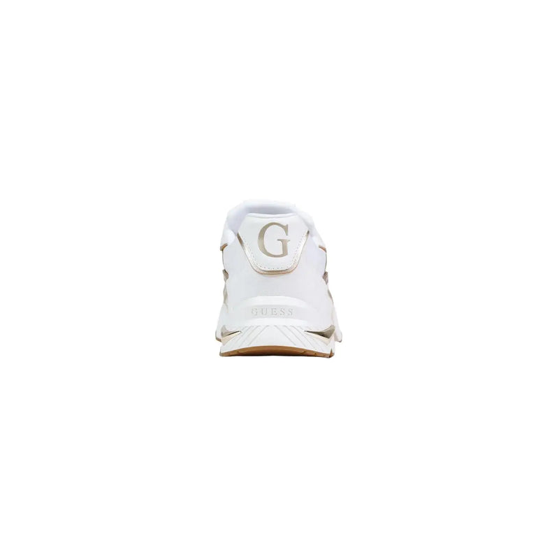 Rückansicht von guess Weiße Damen-Sneaker aus Polyurethan-Mischgewebe mit elegantem Design und silberfarbenem Metallic-Logo an der Ferse