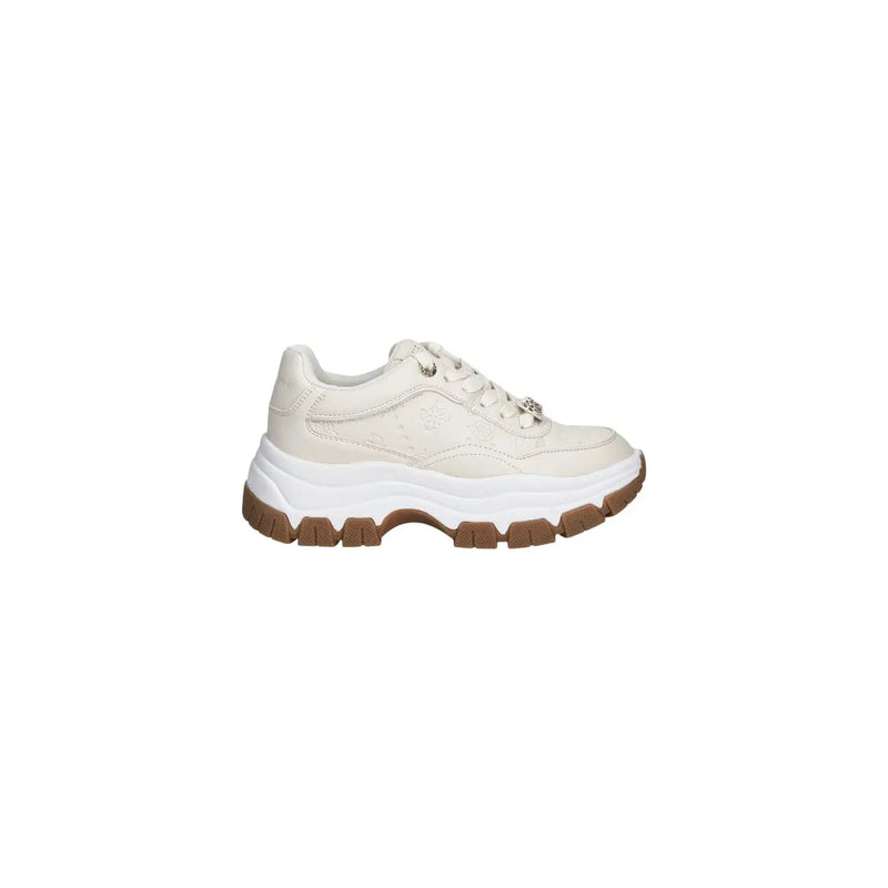 cremefarben guess Weiße Damen-Sneaker mit Polyurethan-Schnürung, klobigem Design, weißer Zwischensohle und brauner Außensohle
