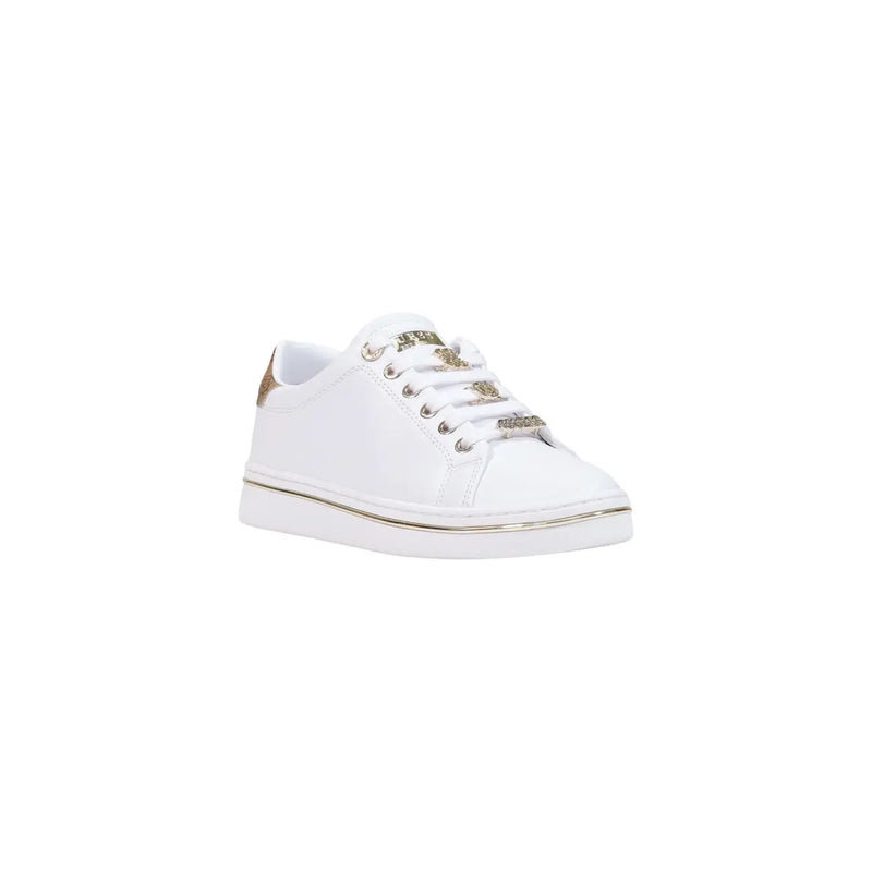 Guess weiße Frauen mit niedrigem Einkommentop Sneaker aus Polyurethanleder mit goldfarbenen Metallic-Akzenten und Markendetails