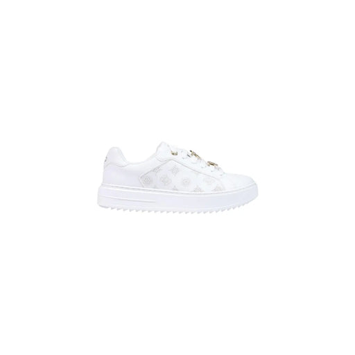 Guess Weiße Damen-Plateau-Sneaker mit Polyurethan-Slip-On-Design, silbernen Logo-Details und metallischen Ösen