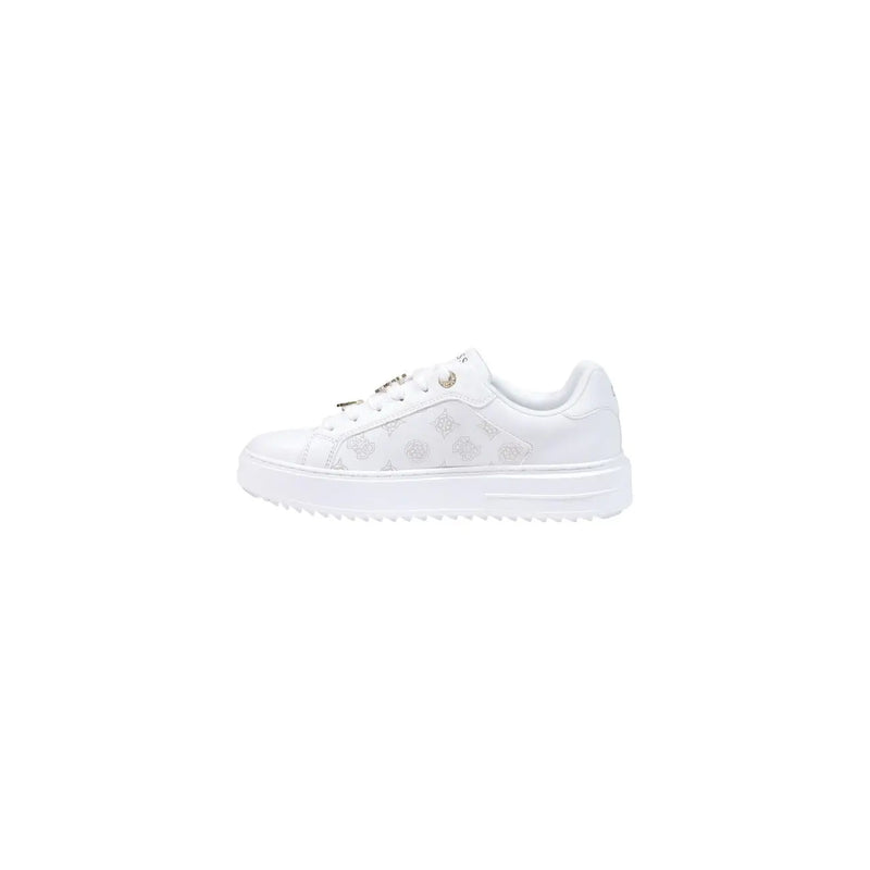 Guess Weiße Damen-Sneaker aus Polyurethan zum Hineinschlüpfen mit weißer Plateausohle und dezentem silbernen Logo-Detail