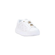 Guess Weiße Damen-Plateau-Sneaker mit goldfarbenen Akzenten und dezentem, geprägtem Markenlogo aus Polyurethan zum Hineinschlüpfen