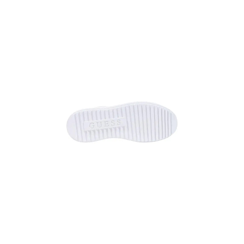 Weiße Gummisohle mit geprägtem guess Logo und gerippte Textur auf Guess Weiße Damen-Sneaker aus Polyurethan zum Hineinschlüpfen
