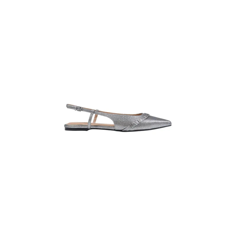 Guess Graue Damen-Slipper mit silberglitzerndem, spitzem Zehenbereich, Slingback-Flats und zartem Knöchelriemen