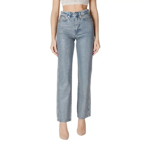 High waisted light blue denim jeans shown in product High Waisted Light Blue Denim Jeans