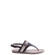 Hogan Damen-Ledersandalen, mehrfarbig, mit schwarzem und silbernem Zehenstegdesign und Metallschnalle