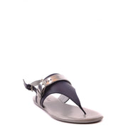 Hogan Schwarze und silberne Zehenstegsandalen aus Leder für Damen mit metallischem Schnallenriemen und mehrfarbiger Schleife.