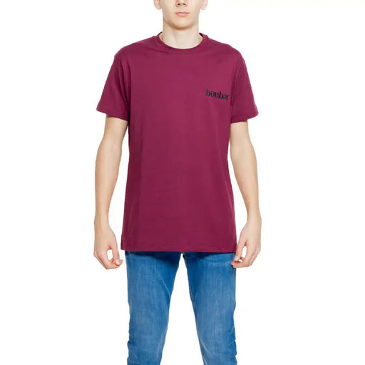 Maroon short-sleeve cotton T-shirt with Bomber logo from Hydra Clothing for men