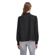 Schwarze Satinbluse von ichi Damenkleid mit hohem Rüschenkragen, Puffärmeln und Viskosemischgewebe