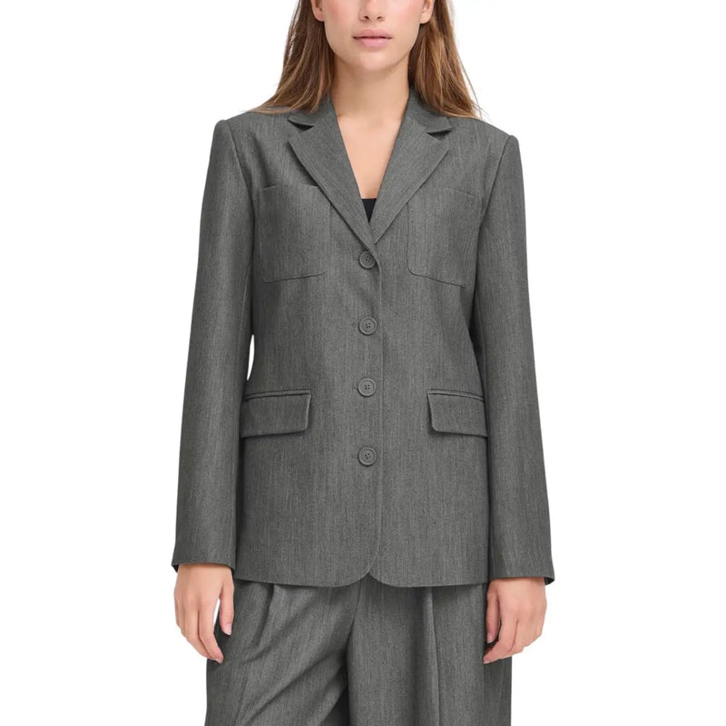 Ichi Grauer Damenblazer aus Polyester mit strukturierter Schulterpartie und aufgesetzten Vordertaschen aus strukturiertem Stoff