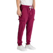 Icon Herren-Winterhose aus bordeauxrotem Baumwollmischgewebe, Cargohose mit weißem Kordelzug und Seitentaschen