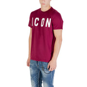 Maroon Dsquared2 icon Herren-T-Shirt aus bordeauxroter Baumwolle mit auffälligem weißen Grafikaufdruck auf Brust und Rundhalsausschnitt