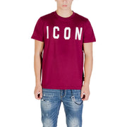 Maroon Dsquared2 icon Grafisches Baumwoll-T-Shirt mit auffälliger weißer Schrift und Rundhalsausschnitt für Herren in Bordeauxrot