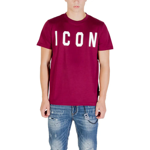 Maroon Dsquared2 icon Grafisches Baumwoll-T-Shirt mit auffälliger weißer Schrift und Rundhalsausschnitt für Herren in Bordeauxrot