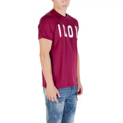 Bordeauxrotes Herren-T-Shirt aus Baumwolle mit Rundhalsausschnitt und auffälligem weißen Aufdruck icon Schriftzug über der Brust von Icon Herren Bordeaux Kollektion