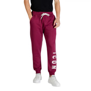 Icon Herren-Baumwollhose in Bordeaux mit weißem Kordelzug und vertikalem Zierstreifen icon Schriftzug am Bein, Winterpassform