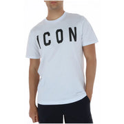 Weiße Baumwolle icon Herren-T-Shirt mit schwarzer, auffälliger Schrift, kurzen Ärmeln und Rundhalsausschnitt, iut001