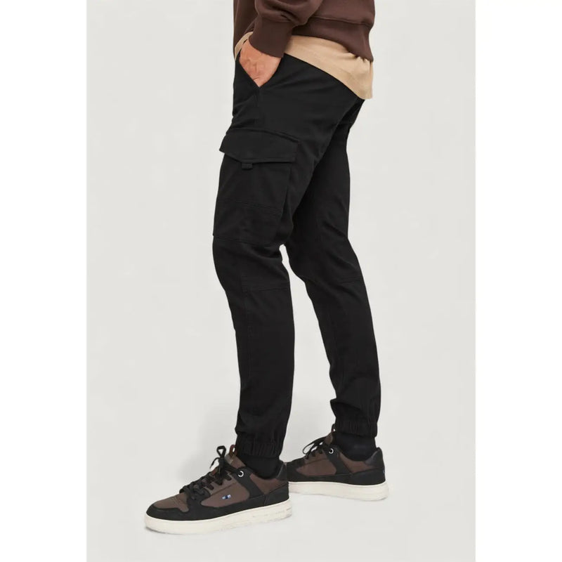 Black Jack & Jones men’s cotton blend cargo pants with multiple pockets and tapered leg design