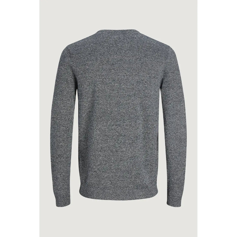 Jack and Jones men knitwear gray heathered round neck sweater with ribbed cuffs made of 100 cotton